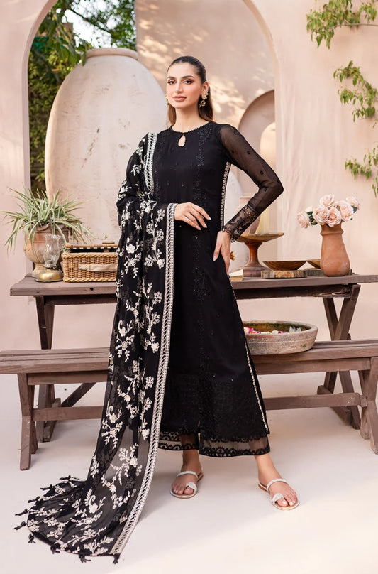 Azure - 3PC Unstitched Shamooz Silk Sequence Embroidered Shirt with Chiffon Embroidered Dupatta and Embroidered Trousers - RF1159