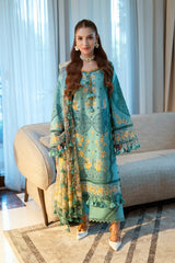 Jade - 3PC Unstitched Lawn Embroidered Shirt with Digital Printed Monark Dupatta and Trouser - RF1484 Royal Pret