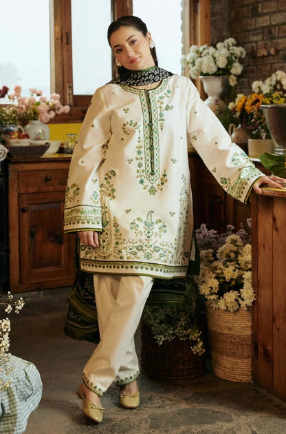 Zara Shah Jahan - 3PC Unstitched Lawn Embroidered Shirt with Printed Slub Net Dupatta - RF1093