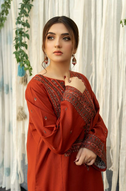 URGE - 3PC Lawn Embroidered Shirt with Printed Slub Net Dupatta and Embroidered Trousers - RF0999