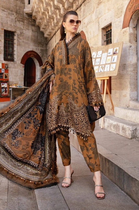 Maria B - 3PC Unstitched Khaddar Digital Printed + Embroidered Shirt, with Digital Printed Dupatta and Same Trouser - RF1281