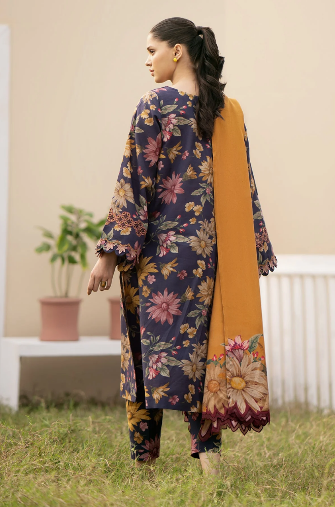 Baroque - 3PC Unstitched kranadi Printed Shirt with Embroidered Neck Patch and Trouser with Printed Karandi Dupatta - RF1130