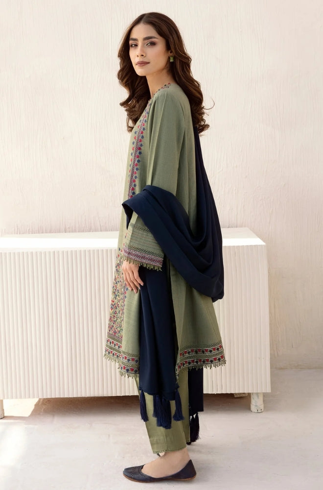 Jazmin - 3PC Unstitched Dhanak Embroidered Shirt with Dhanak Shawl and Trouser - RF1208