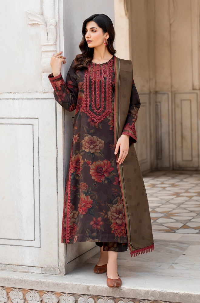 Baroque - 3PC Unstitched Printed Karandi Shirt with Printed Karandi Dupatta and Trouser - RF1202