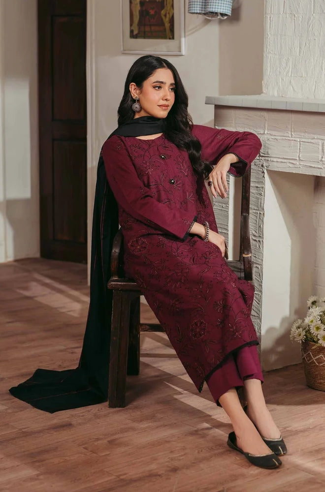 Nishat - 3PC Unstitched Dhanak Embroidered Shirt with Embroidered Dhanak Shawl - RF1298