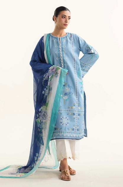 Zara Shah Jahan - 3PC unstiched Lawn Embroidered Shirt With Slub net Dupata and Plan Trouser - RF1095