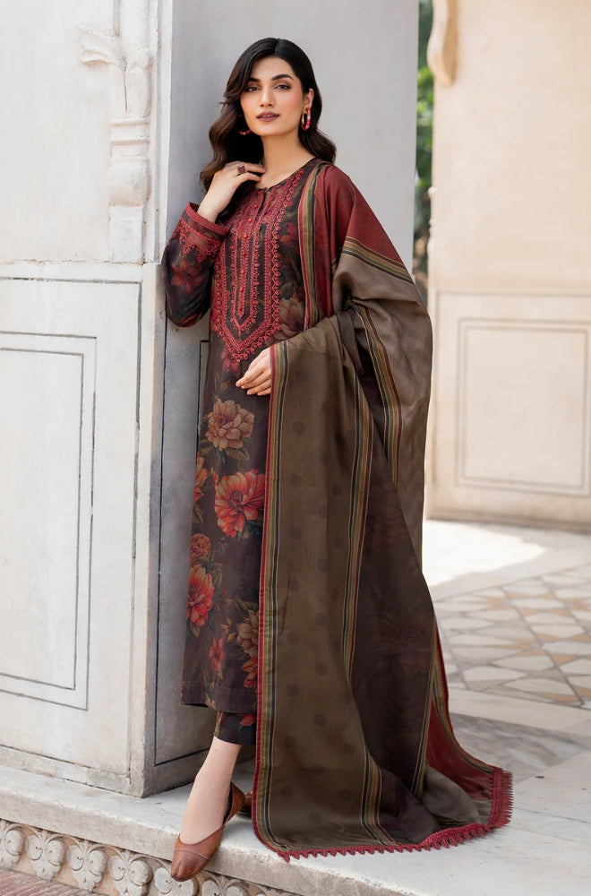 Baroque - 3PC Unstitched Printed Karandi Shirt with Printed Karandi Dupatta and Trouser - RF1202