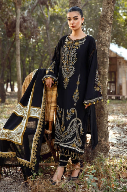 Maria B - 3PC Unstitched Dhanak Embroidered Shirt with Printed Wool Shawl and Trouser - RF1205