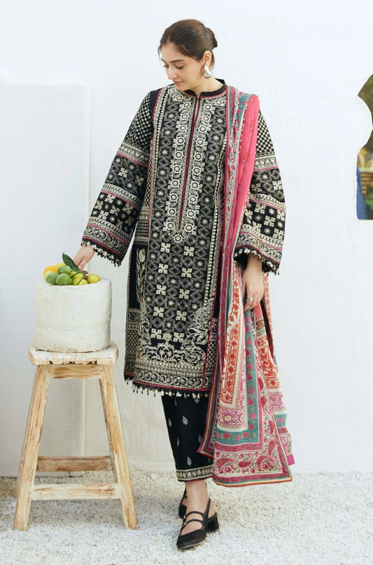 Zara Shah Jahan - 3PC Unstitched Lawn Embroidered Shirt with Digital Printed Silk Dupatta and Embroidered Trousers - RF1078