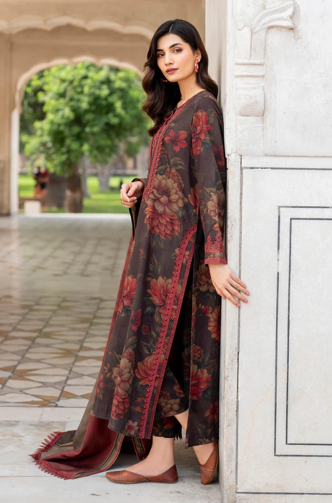 Baroque - 3PC Unstitched Printed Karandi Shirt with Printed Karandi Dupatta and Trouser - RF1202