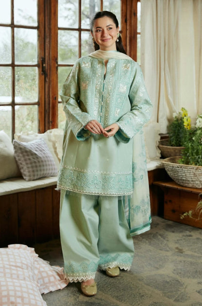 Zara Shah Jahan - 3PC unstiched Lawn Embroidered Shirt With Slub net Dupata and Plan Trouser - RF1098