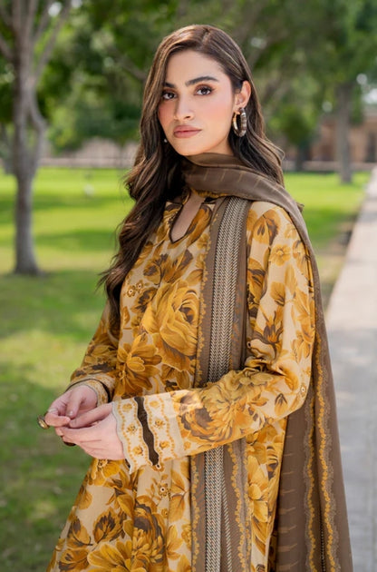 Baroque - 3PC Unstitched Printed Karandi Shirt with Printed Karandi Dupatta and Same Printed Trouser - RF1238