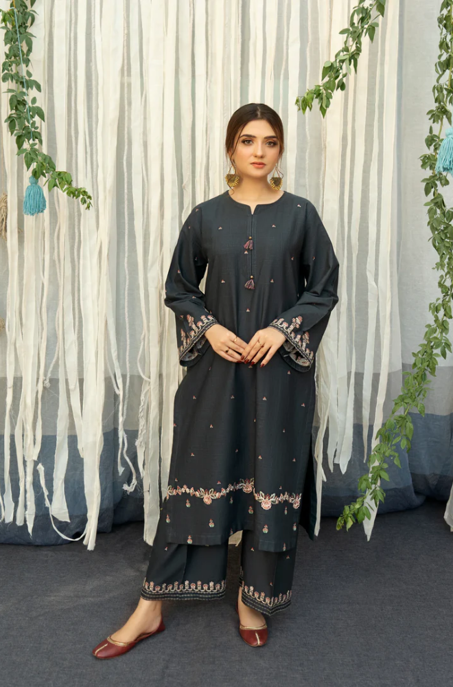 Urge - 3PC Unstitched Dhanak Embroidered Shirt with Printed Wool Shawl and Embroidered Trousers- RF1131