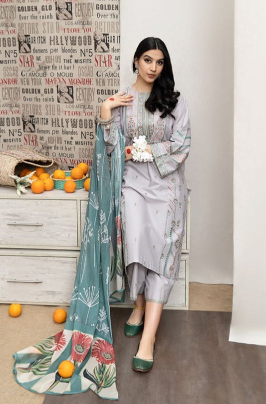 Urge - 3PC Unstitched Dhanak Embroidered Shirt with Printed Pashmina Wool Shawl and Embroidered Trouser - RF1186