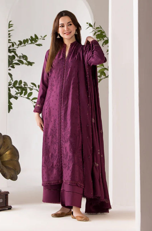 Sobia Nazir - 3PC Unstitched Dhanak Embroidered Shirt with Embroidered Dhanak Shawl - RF1300