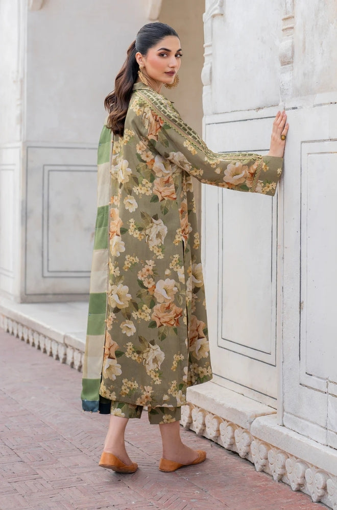 Baroque - 3PC Unstitched Printed Karandi Shirt with Printed Karandi Dupatta and Same Printed Trouser - RF1239