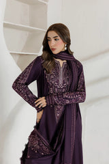 Daria - 3PC Unstitched Dhanak Embroidered Shirt with Dhanak Embroidered Dupatta and Trouser - RF1529 Royal Pret