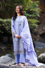 Al Karam - 3PC Unstitched Lawn Embroidered Shirt with Digital Printed Monar Dupatta and Trouser - RF1486 Royal Pret