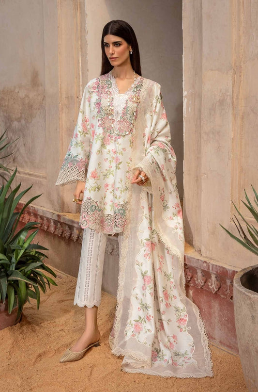 Crimson - 3PC Unstitched Lawn Printed + Embroidered Shirt with Printed Silk Dupatta and Embroidered Trouser - RF1070