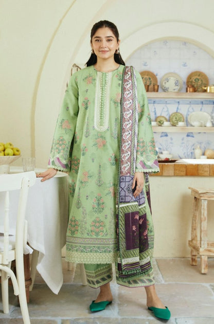 Zara Shah Jahan - 3PC Unstitched Lawn Embroidered Shirt with Digital Printed Silk Dupatta and Embroidered Trousers - RF1075