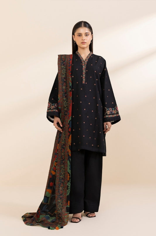 Sapphire - 3PC Unstitched Khaddar Embroidered Front with Digital Printed Shawl and Plain Trouser - RF1276