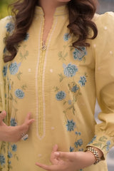 Aneelas - 3PC Unstitched Lawn Embroidered Shirt with Cotton Net Embroidered Dupatta and Trouser - RF1519 Royal Pret