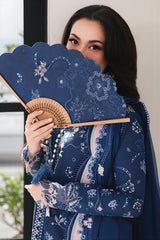 Qalamkar - 3PC Unstitched Lawn Embroidered Shirt with Embroidered Chiffon Dupatta and Trouser - RF1478 Royal Pret