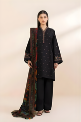 Sapphire - 3PC Unstitched Khaddar Embroidered Front with Digital Printed Dupatta and Trouser - RF1276 Royal Pret