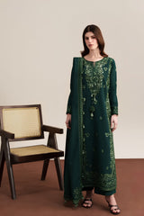 Zaib - 3PC Unstitched Dhanak Embroidered Shirt with Dhanak Embroidered Dupatta and Trouser - RF1549 Royal Pret