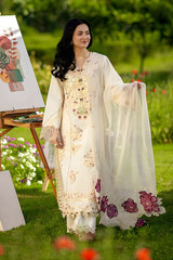 Rang Rasiya - 3PC Unstitched Lawn Embroidered Shirt with Cotton Net Dupatta and Trouser - RF1499 Royal Pret