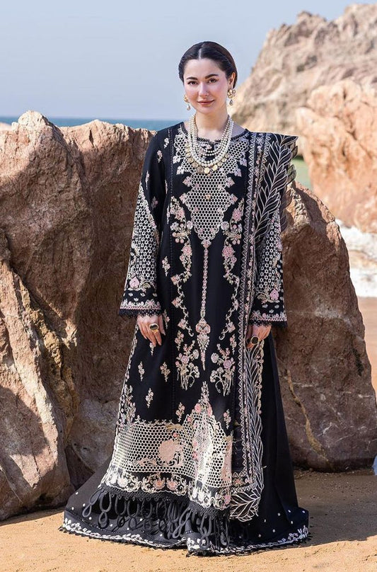 Qalamkaar - 3PC Unstitched Lawn Heavy Embroidered Shirt with Print Embroidered Slub Net Dupatta - RF1036