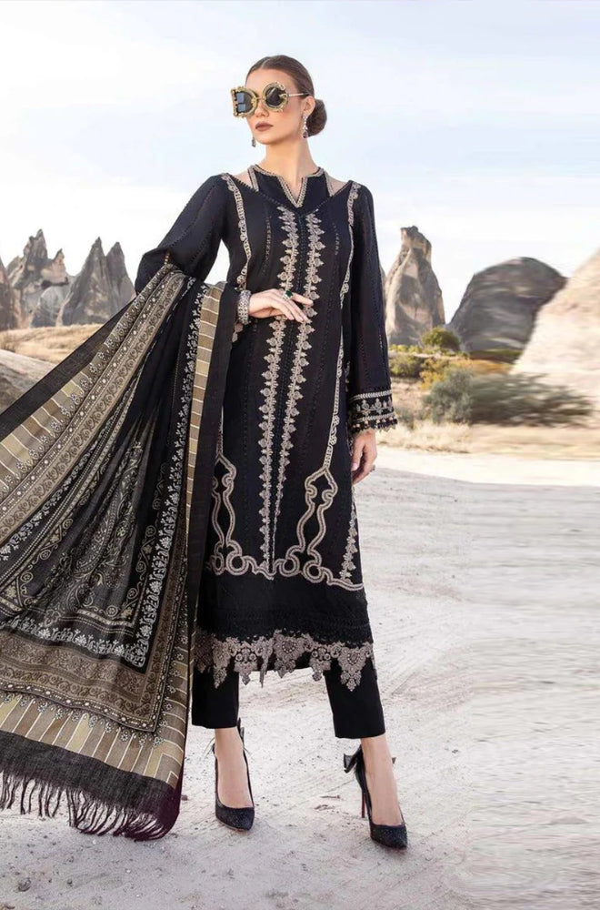 Maria B - 3PC Unstitched Dhanak Embroidered Shirt with Printed Wool Shawl and Trouser - RF1252