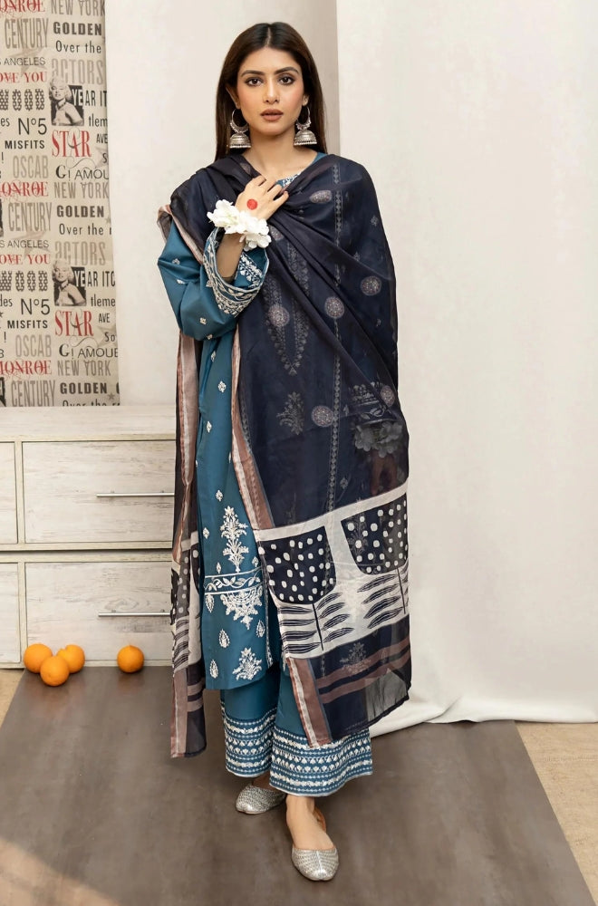 Urge - 3PC Unstitched Embroidered Shirt with Printed Wool Shawl and Embroidered Trousers - RF1223