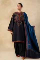 Zara Shah Jahan - 3PC Unstitched Dhanak Embroidered Shirt with Digital Printed Dupatta and Trouser - RF1290 Royal Pret