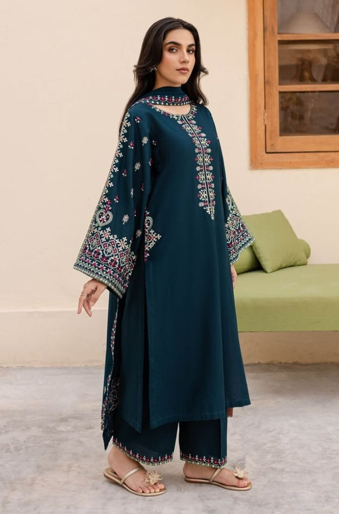 Batik - 3PC Unstitched Dhanak Embroidered Shirt with Dhanak Embroidered Dupatta and Trousers - RF1214