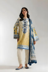 Ethnc - 3PC Banadora Lawn Printed Shirt with Printed Voil Dupatta (Unstitched) - RF1402 Royal Pret