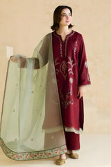 Mishkaa - 3PC Lawn Embroidered Shirt with Embroidered Chiffon Dupatta (Unstitched) - RF1360 Royal Pret