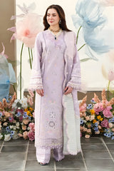 3PC Lawn Embroidered Shirt with Printed and Embroidered Slub Net Dupatta (Unstitched) - RF1324 Royal Pret