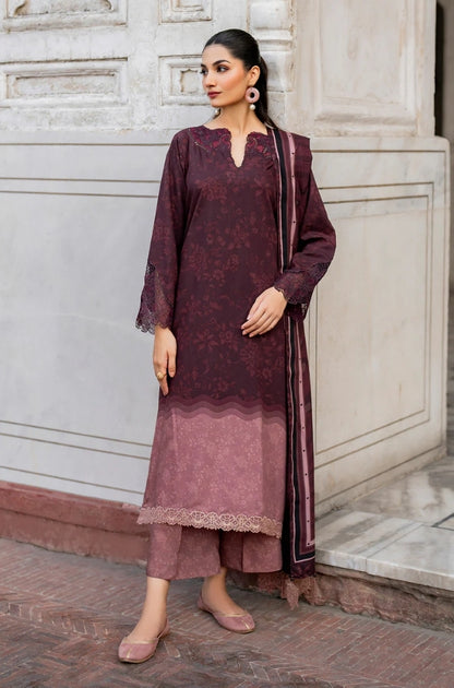 Baroque - 3PC Unstitched Printed Karandi Shirt with Printed Karandi Dupatta and Same Printed Trouser - RF1235