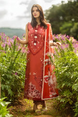 Mushq - 3PC Lawn Embroidered Shirt with Printed Silk Dupatta (Unstitched) - RF1362 Royal Pret