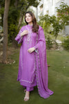 Aneelas - 3PC Unstitched Lawn Embroidered Shirt with Cotton Net Embroidered Dupatta and Trouser - RF1519 Royal Pret