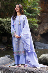 Al Karam - 3PC Unstitched Lawn Embroidered Shirt with Embroidered Chiffon Dupatta and Trouser - RF1486 Royal Pret