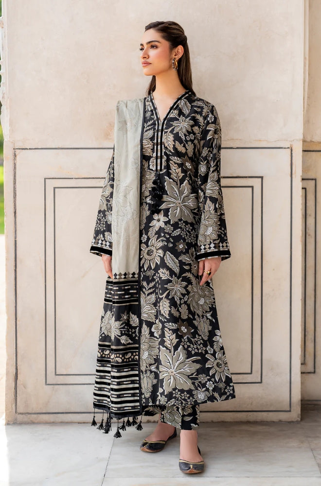 Baroque - 3PC Unstitched Printed Karandi Shirt with Printed Karandi Dupatta and Same Printed Trouser - RF1200