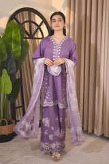 Maria B - 3PC Unstitched Lawn Embroidered Shirt with Digital Printed Dupatta and Embroidered Trouser - RF1495 Royal Pret