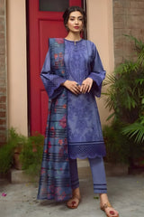 Jazmin - 3PC Unstitched Lawn Chicken Kari Embroidered Shirt with Printed Slub Net Dupatta - RF1018 royalpret