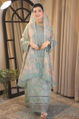 Aneelas - 3PC Unstitched Lawn Embroidered Shirt with Digital Printed Dupatta and Trouser - RF1502 Royal Pret