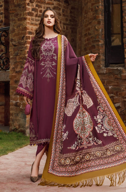 Maria B - 3PC Unstitched Dhanak Embroidered Shirt with Printed Wool Shawl and Trouser - RF1203