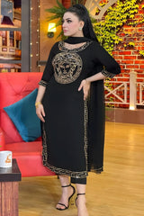 Versace - 3PC Unstitched Shamooz Silk Embroidered Shirt with Bamber Chiffon Dupatta and Plain Trousers - RF0842 royalpret