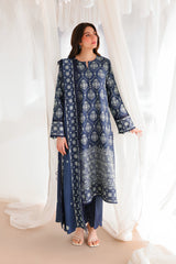 Cross Stitch - 3PC Unstitched Dhanak Embroidered Shirt with Dhanak Embroidered Dupatta and Trouser - RF1542 Royal Pret