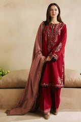 Zara Shah Jahan - 3PC Unstitched Dhanak Embroidered Shirt with Digital printed Dupatta and Trouser - RF1145 royalpret